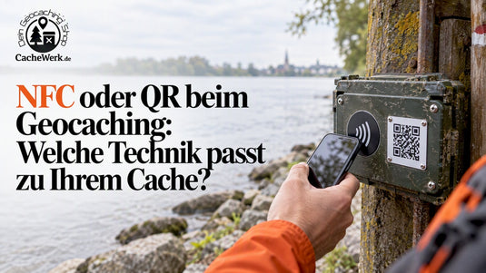 Geocacher testet QR-Code und NFC-Tag am Cache