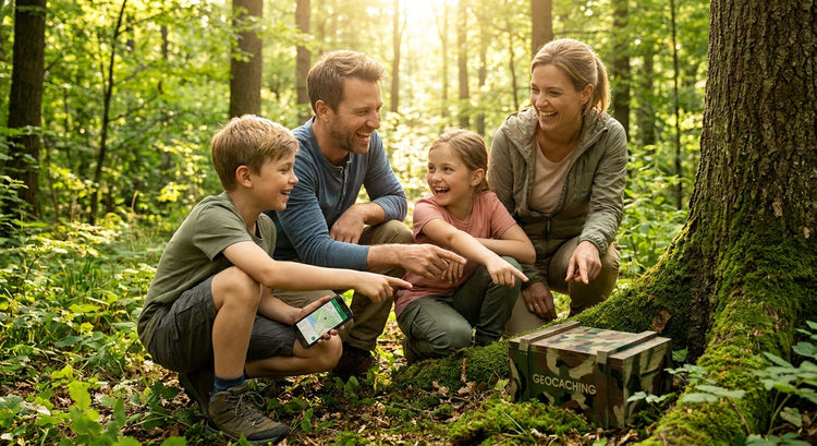 Geocaching für Einsteiger: Familie findet ihren ersten Schatz im Wald