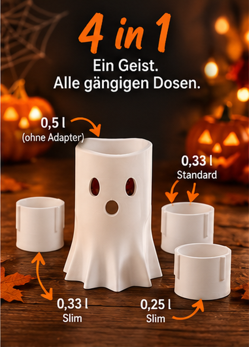 Laden Sie das Bild in Galerie -Viewer, Ghost Buddy – 4-in-1 Halloween Dosenhalter für 4 Dosengrößen
