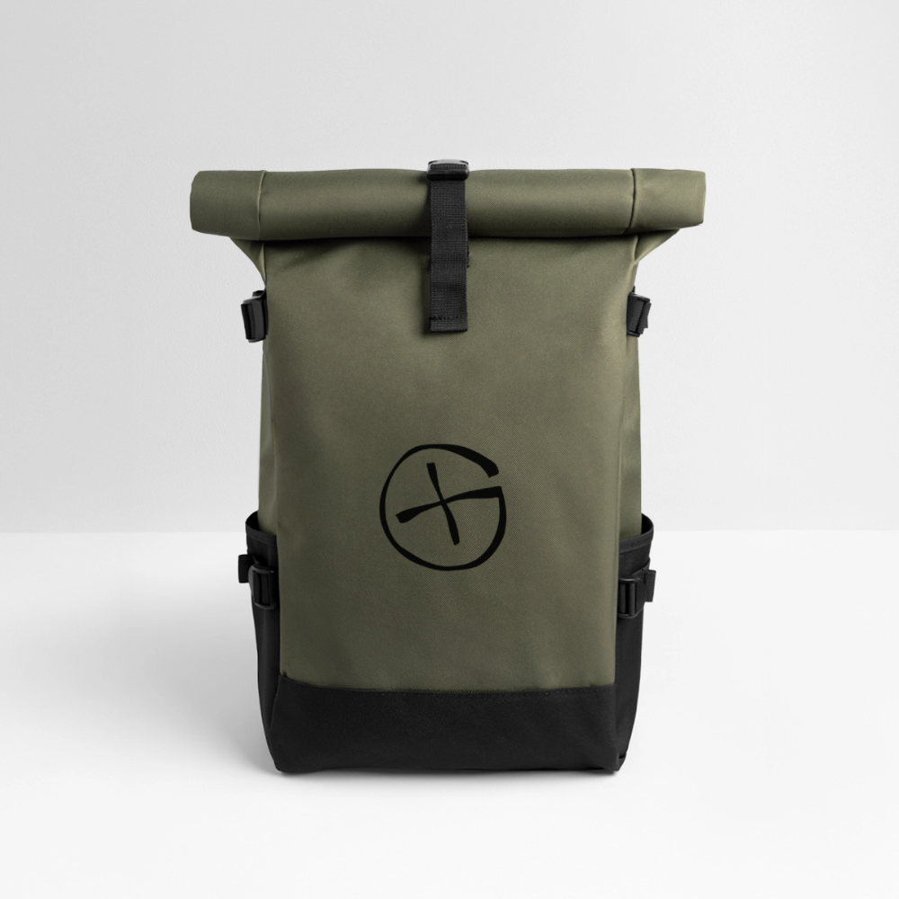 Opencaching logo Roll Top Backpack - olive/black