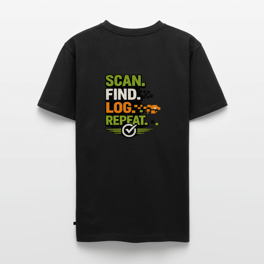 Geocaching Premium T-Shirt „Scan Find Log Repeat“ – Geocacher Pullover mit GPS Motiv - CacheWerk
