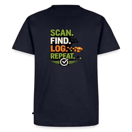 Geocaching Premium T-Shirt „Scan Find Log Repeat“ – Geocacher Pullover mit GPS Motiv - CacheWerk