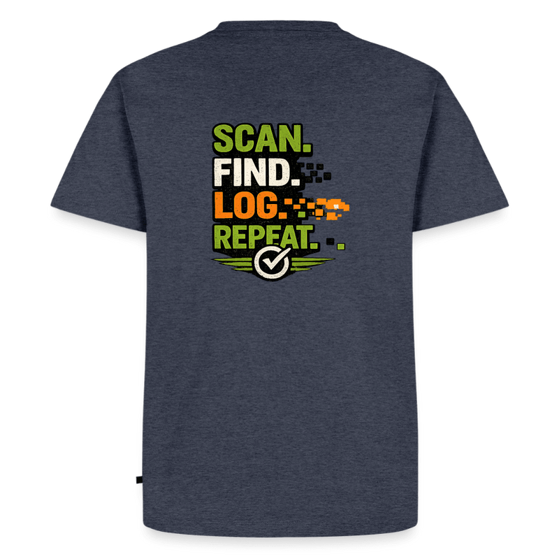Laden Sie das Bild in Galerie -Viewer, Geocaching Premium T-Shirt „Scan Find Log Repeat“ – Geocacher Pullover mit GPS Motiv - CacheWerk

