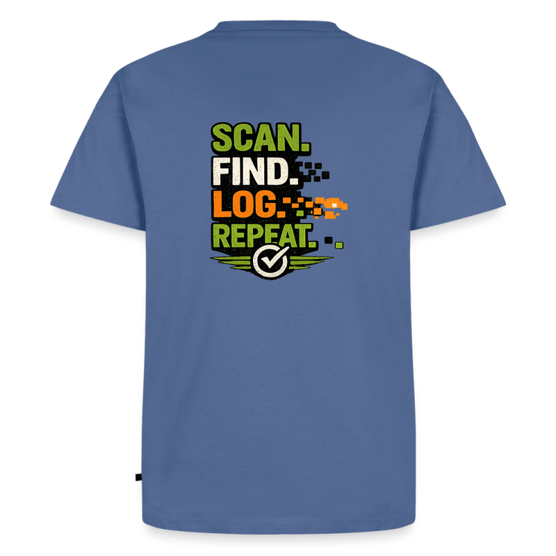 Laden Sie das Bild in Galerie -Viewer, Geocaching Premium T-Shirt „Scan Find Log Repeat“ – Geocacher Pullover mit GPS Motiv - CacheWerk
