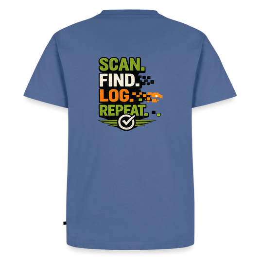 Geocaching Premium T-Shirt „Scan Find Log Repeat“ – Geocacher Pullover mit GPS Motiv - CacheWerk