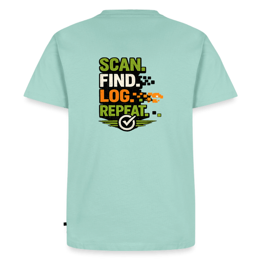 Geocaching Premium T-Shirt „Scan Find Log Repeat“ – Geocacher Pullover mit GPS Motiv - CacheWerk