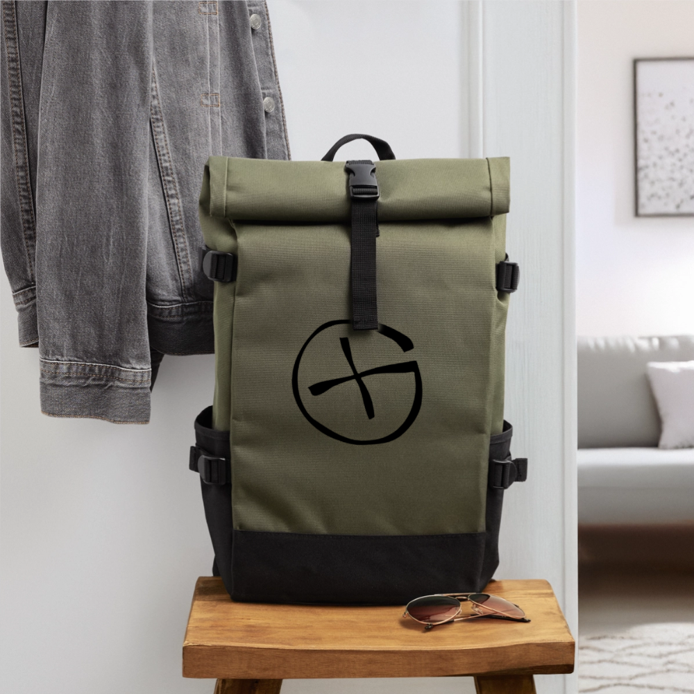 Opencaching logo Roll Top Backpack - olive/black