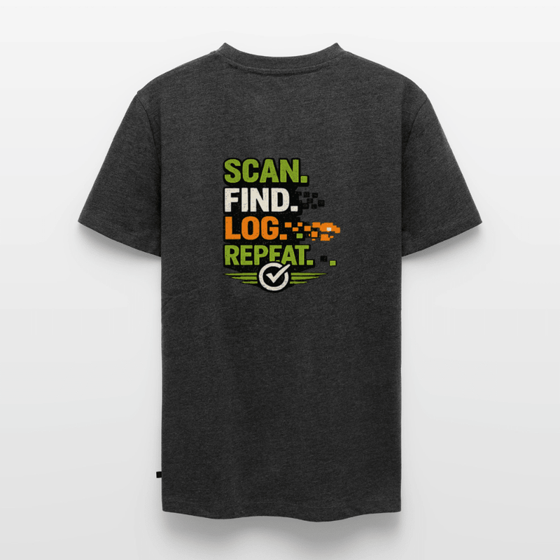 Laden Sie das Bild in Galerie -Viewer, Geocaching Premium T-Shirt „Scan Find Log Repeat“ – Geocacher Pullover mit GPS Motiv - CacheWerk
