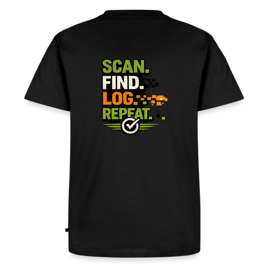 Geocaching Premium T-Shirt „Scan Find Log Repeat“ – Geocacher Pullover mit GPS Motiv - CacheWerk