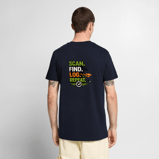 Geocaching Premium T-Shirt „Scan Find Log Repeat“ – Geocacher Pullover mit GPS Motiv - CacheWerk