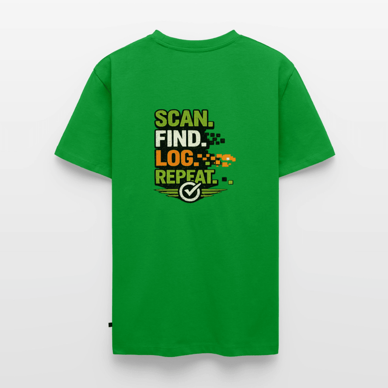 Laden Sie das Bild in Galerie -Viewer, Geocaching Premium T-Shirt „Scan Find Log Repeat“ – Geocacher Pullover mit GPS Motiv - CacheWerk
