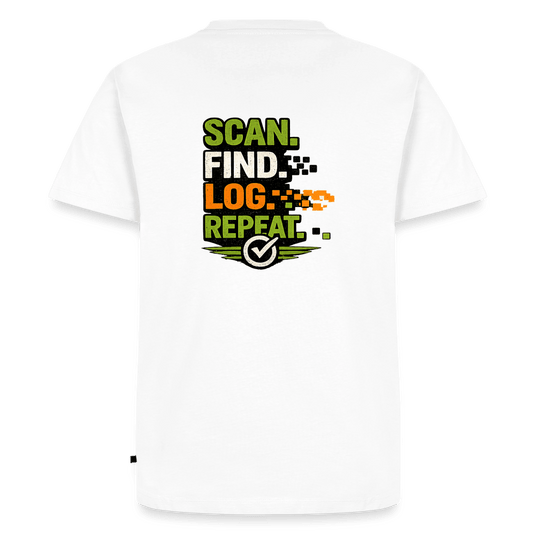 Geocaching Premium T-Shirt „Scan Find Log Repeat“ – Geocacher Pullover mit GPS Motiv - CacheWerk