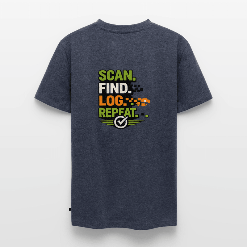 Laden Sie das Bild in Galerie -Viewer, Geocaching Premium T-Shirt „Scan Find Log Repeat“ – Geocacher Pullover mit GPS Motiv - CacheWerk
