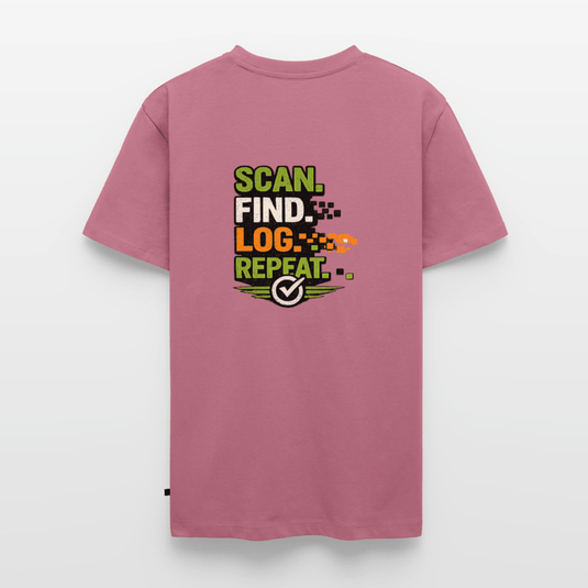 Geocaching Premium T-Shirt „Scan Find Log Repeat“ – Geocacher Pullover mit GPS Motiv - CacheWerk