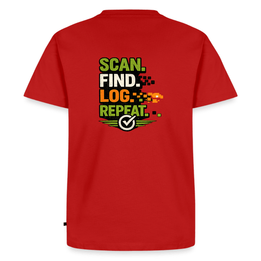 Geocaching Premium T-Shirt „Scan Find Log Repeat“ – Geocacher Pullover mit GPS Motiv - CacheWerk
