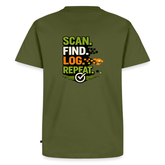 Geocaching Premium T-Shirt „Scan Find Log Repeat“ – Geocacher Pullover mit GPS Motiv - CacheWerk