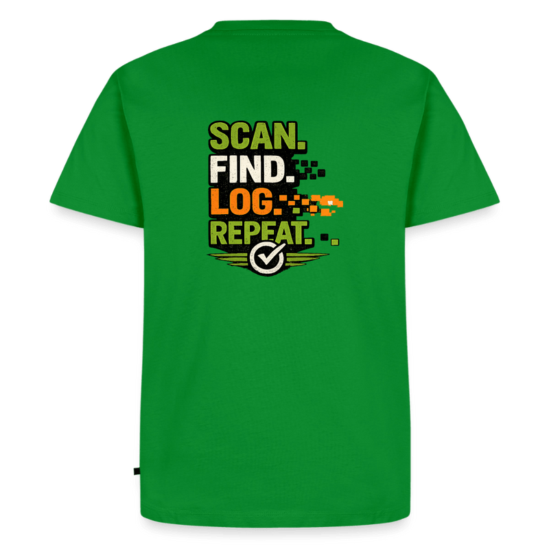 Laden Sie das Bild in Galerie -Viewer, Geocaching Premium T-Shirt „Scan Find Log Repeat“ – Geocacher Pullover mit GPS Motiv - CacheWerk
