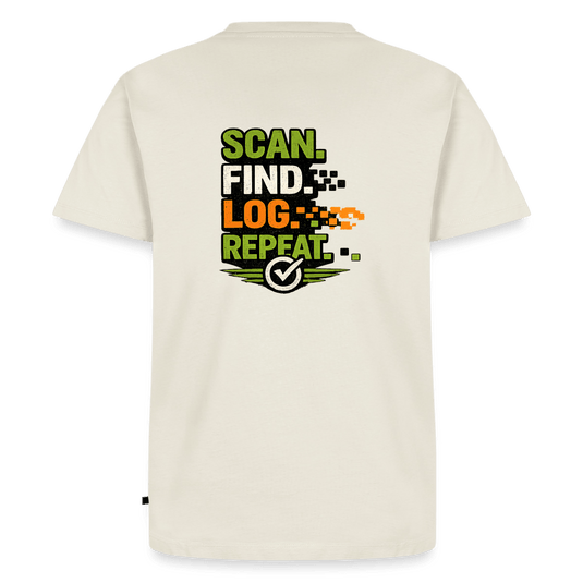 Geocaching Premium T-Shirt „Scan Find Log Repeat“ – Geocacher Pullover mit GPS Motiv - CacheWerk