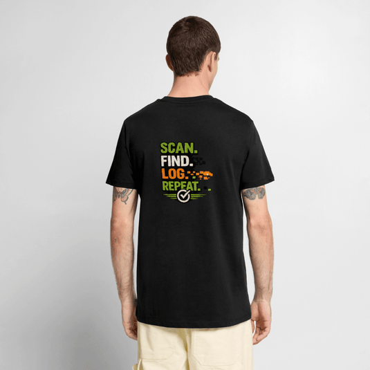 Geocaching Premium T-Shirt „Scan Find Log Repeat“ – Geocacher Pullover mit GPS Motiv - CacheWerk