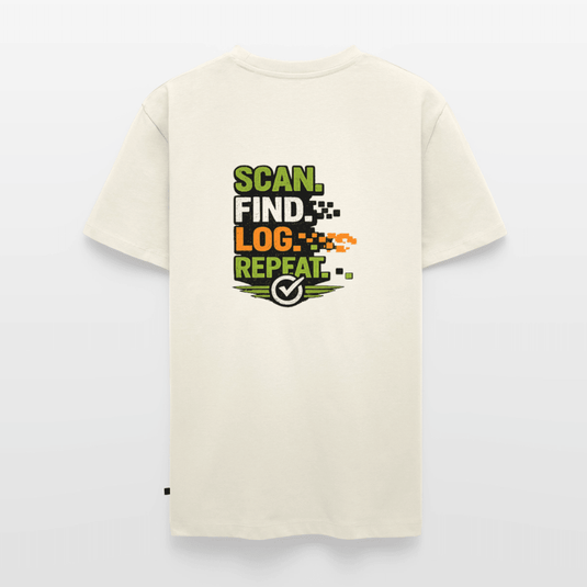 Geocaching Premium T-Shirt „Scan Find Log Repeat“ – Geocacher Pullover mit GPS Motiv - CacheWerk
