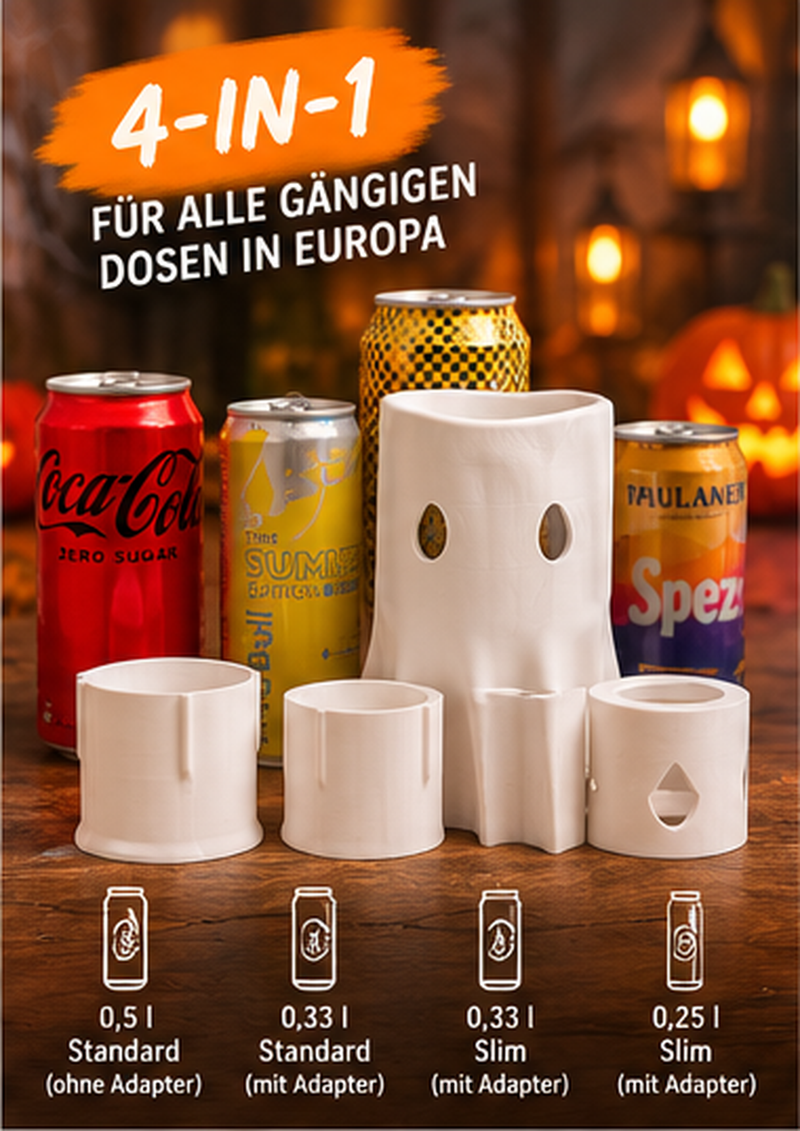 Laden Sie das Bild in Galerie -Viewer, Ghost Buddy – 4-in-1 Halloween Dosenhalter für 4 Dosengrößen
