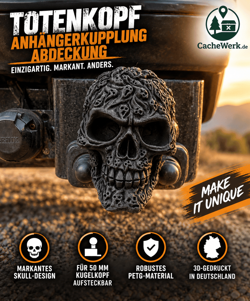 Laden Sie das Bild in Galerie -Viewer, Totenkopf Anhängerkupplung Abdeckung – Skull AHK Kappe aus PETG
