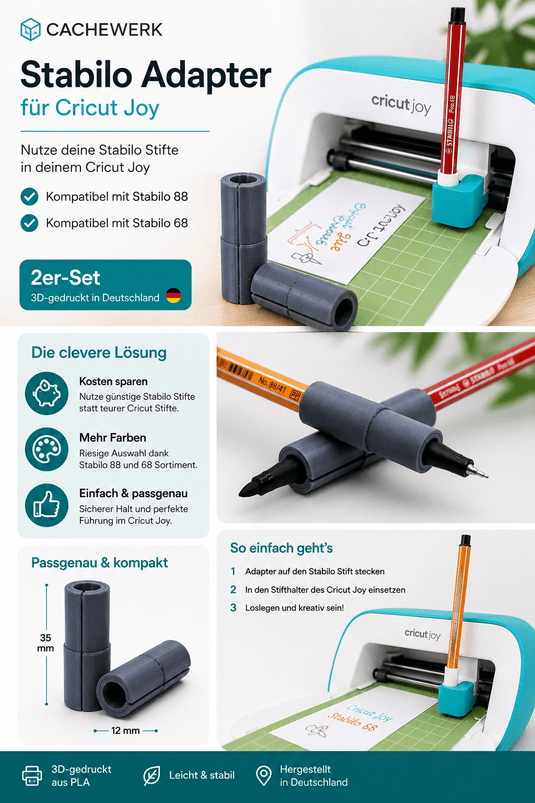 2x Adapter Stabilo 88 / 68 für Cricut Joy Plotter - 2 Stück - Zubehör - cricut adapter - CacheWerk