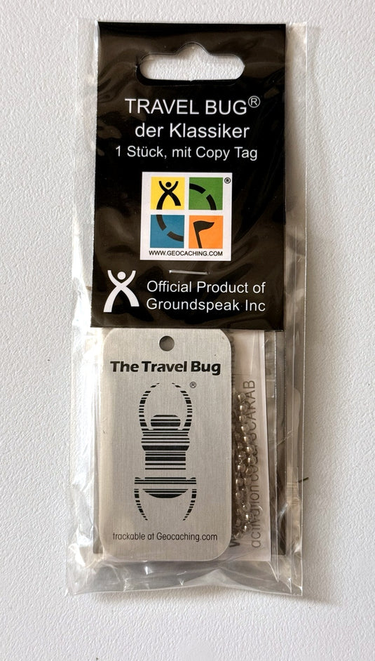 Geocaching Travel Bug® in deutscher Verpackung – Vorderseite