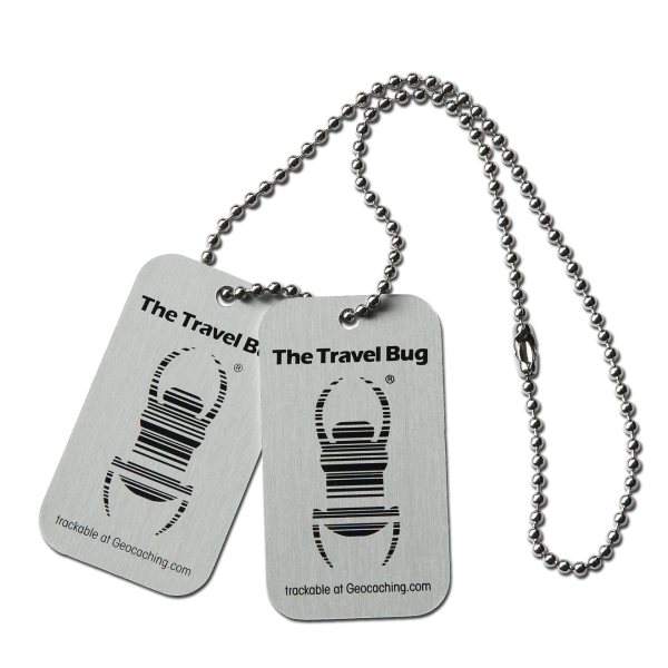 Geocaching Travel Bug® – Aluminium-Tag mit Kette & Aktivierungscode